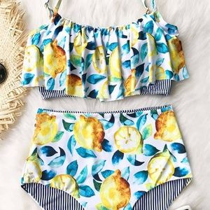 Brand New! CUPSHE SUMMER LEMON FALBALA BIKINI SET